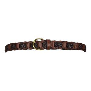 Braided Brown Genuine Leather Belt With Gold Buckle Size XL Womens